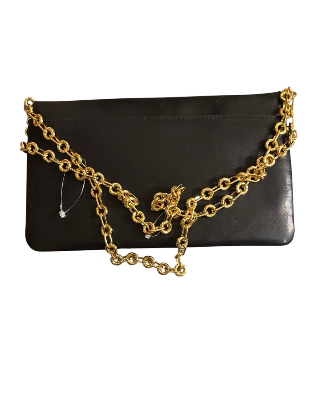 Madewell black Leather Clutch with Gold Chain Accent